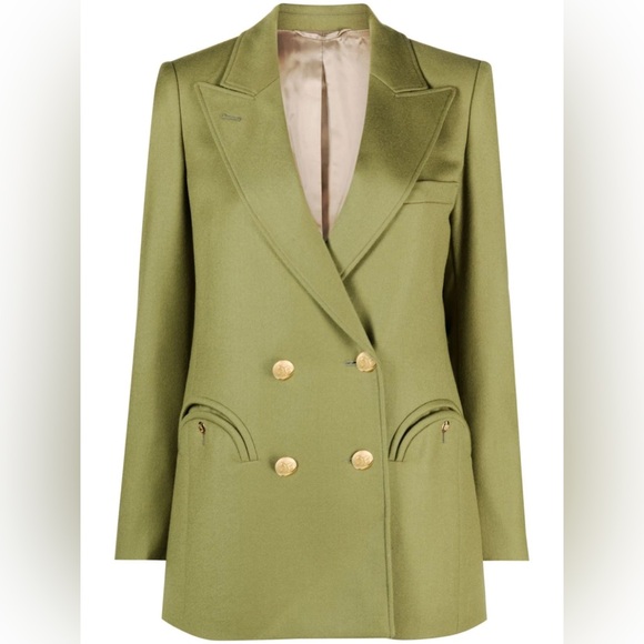 Blazé Milano Exit double-breasted wool blazer in green - Picture 2 of 15